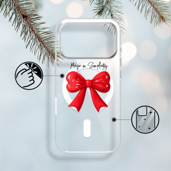 Etui do iPhone 17 Pro Max z MagSafe, Przytulne święta, Czerwona kokarda, przeźroczyste 17 Pro i Pro Max-1