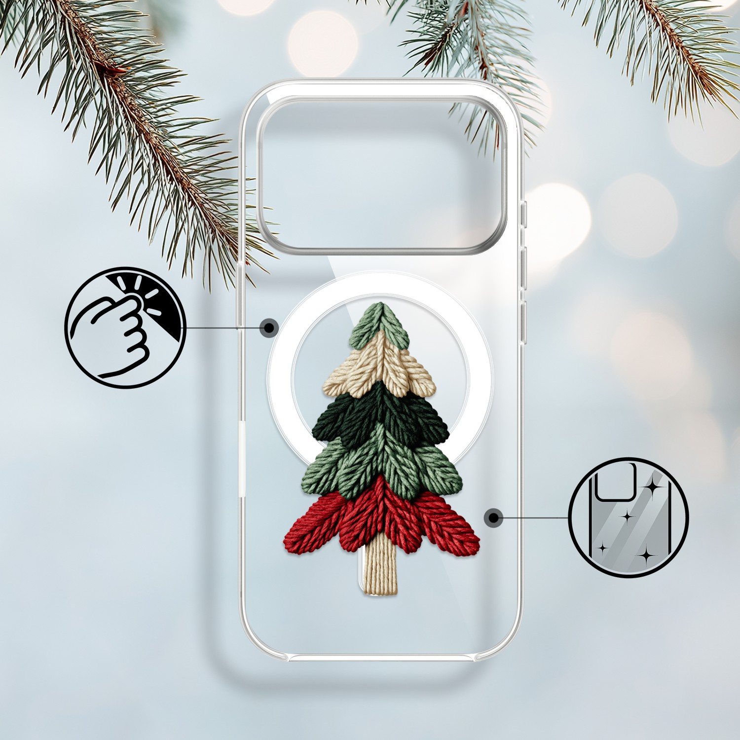 Etui do iPhone 17 Pro Max z MagSafe, Przytulne święta, Dziana choinka, przeźroczyste 17 Pro i Pro Max-1