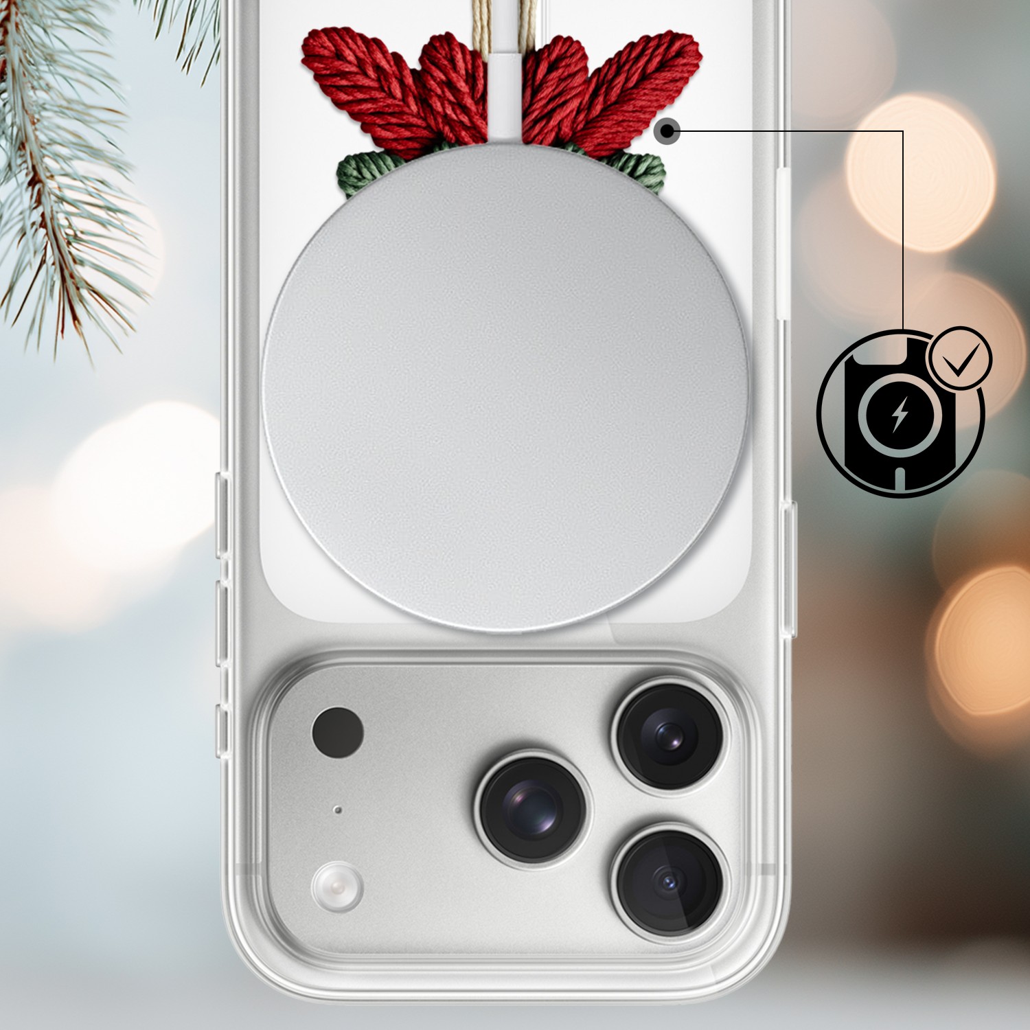 Etui do iPhone 17 Pro Max z MagSafe, Przytulne święta, Dziana choinka, przeźroczyste 17 Pro i Pro Max-3