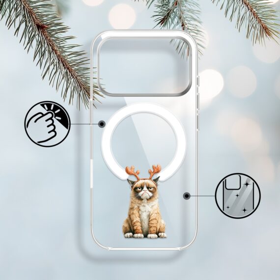 Etui do iPhone 17 Pro Max z MagSafe, Przytulne święta, Kot który nie chciał być reniferem, przeźroczyste 17 Pro i Pro Max-1