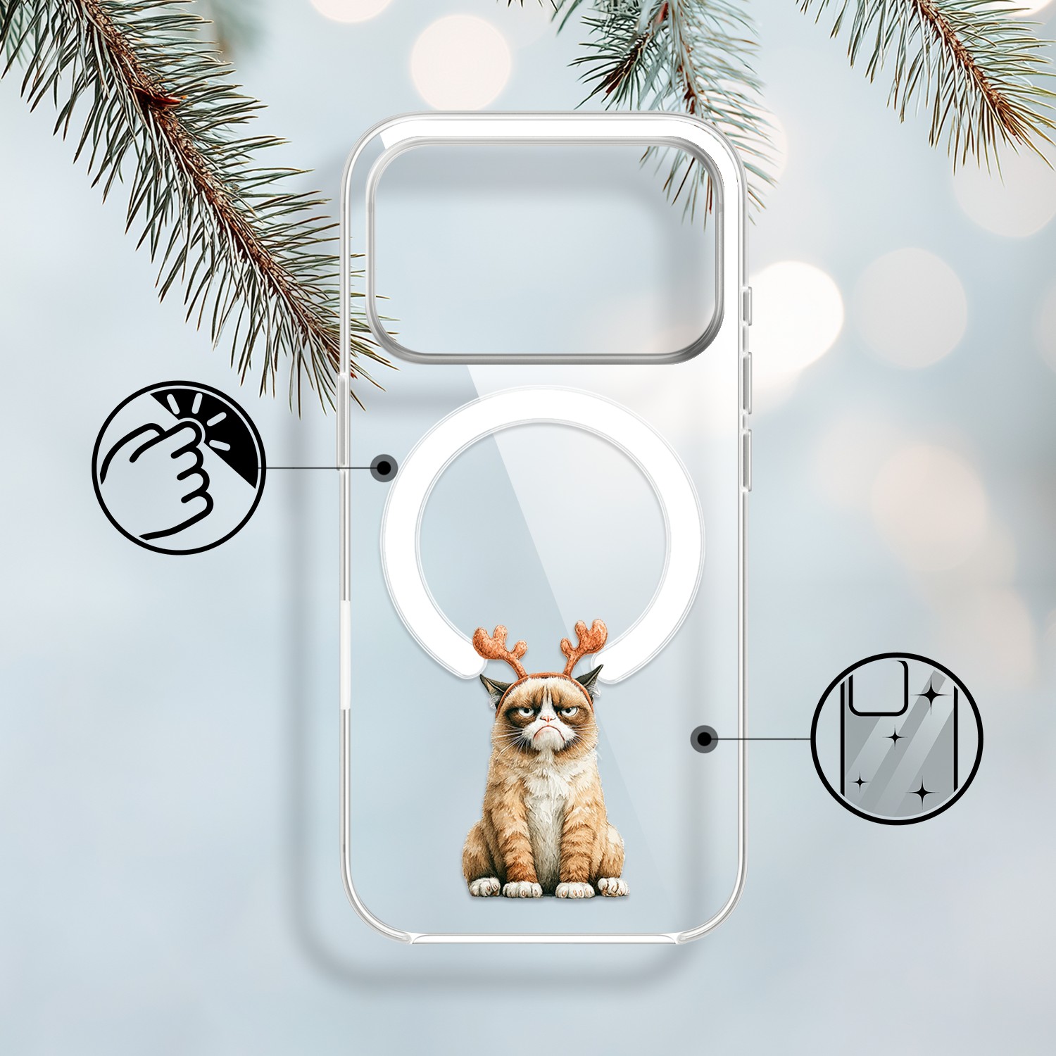 Etui do iPhone 17 Pro Max z MagSafe, Przytulne święta, Kot który nie chciał być reniferem, przeźroczyste 17 Pro i Pro Max-1