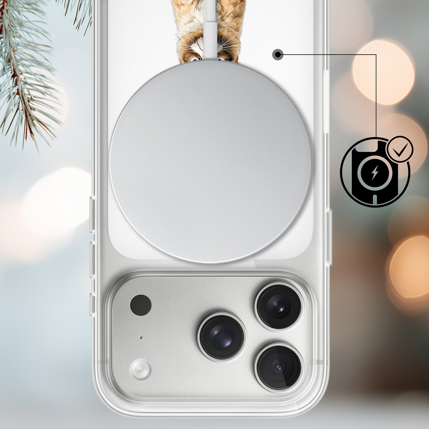 Etui do iPhone 17 Pro Max z MagSafe, Przytulne święta, Kot który nie chciał być reniferem, przeźroczyste 17 Pro i Pro Max-3