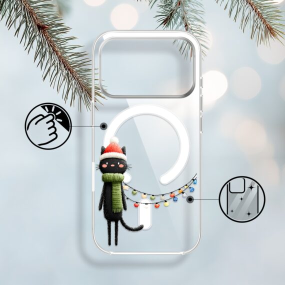 Etui do iPhone 17 Pro Max z MagSafe, Przytulne święta, Kot przebrany za elfa, przeźroczyste 17 Pro i Pro Max-1