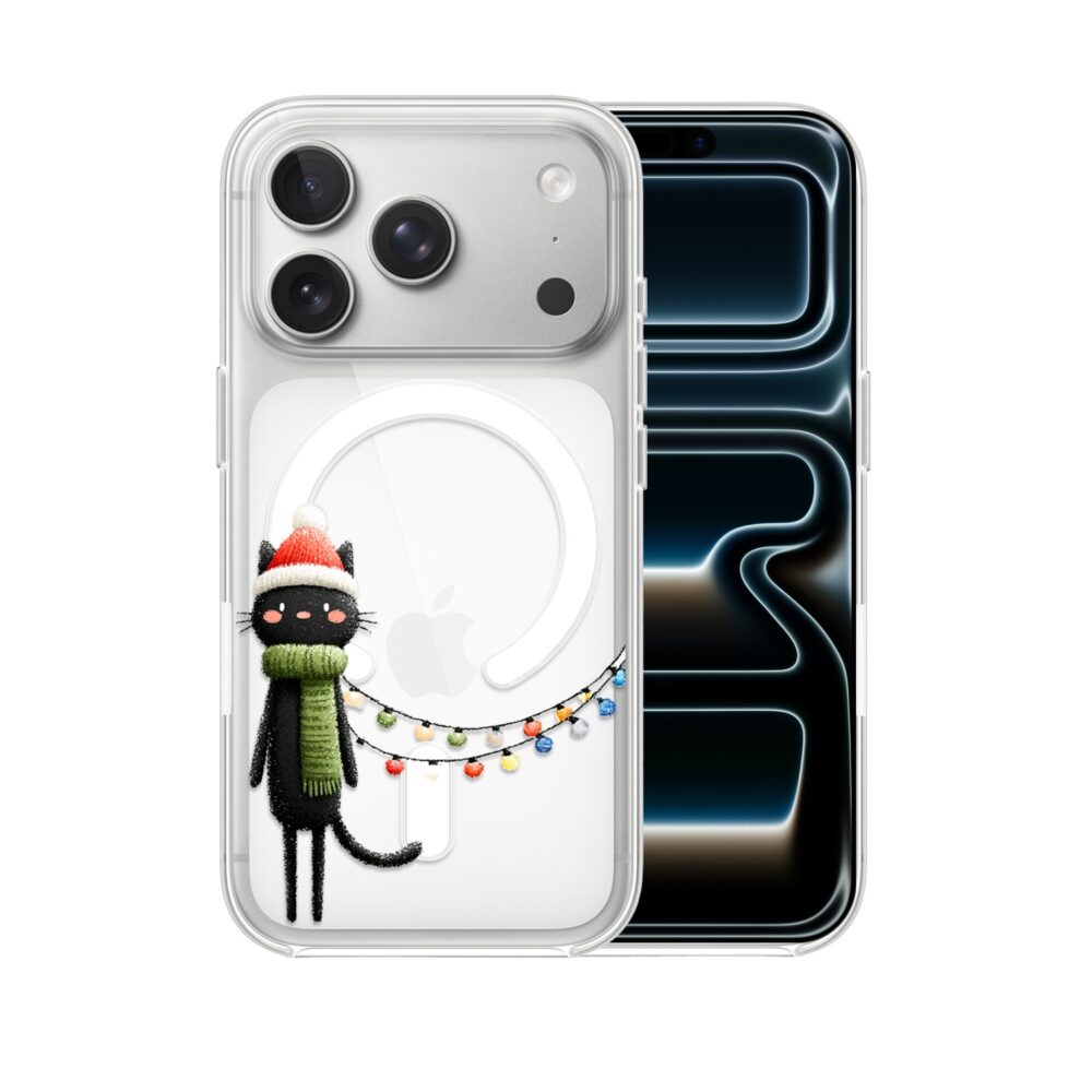 Etui do iPhone 17 Pro Max z MagSafe, Przytulne święta, Kot przebrany za elfa, przeźroczyste 17 Pro i Pro Max