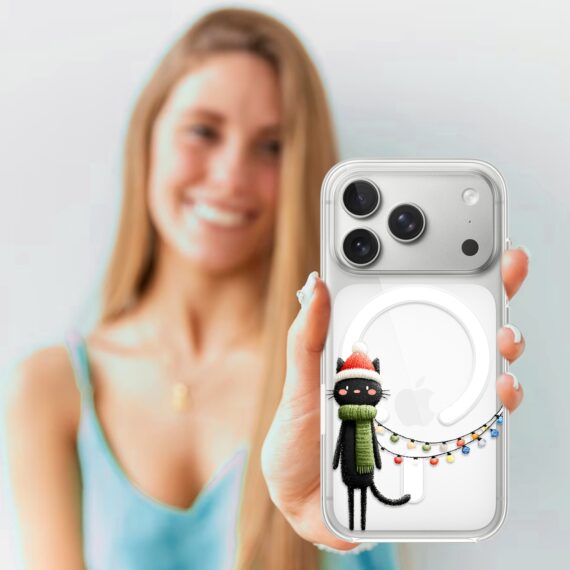 Etui do iPhone 17 Pro Max z MagSafe, Przytulne święta, Kot przebrany za elfa, przeźroczyste 17 Pro i Pro Max-4