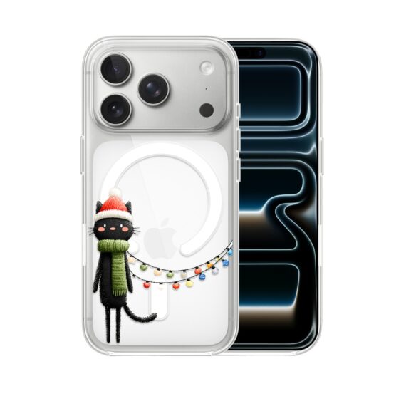 Etui do iPhone 17 Pro Max z MagSafe, Przytulne święta, Kot przebrany za elfa, przeźroczyste 17 Pro i Pro Max