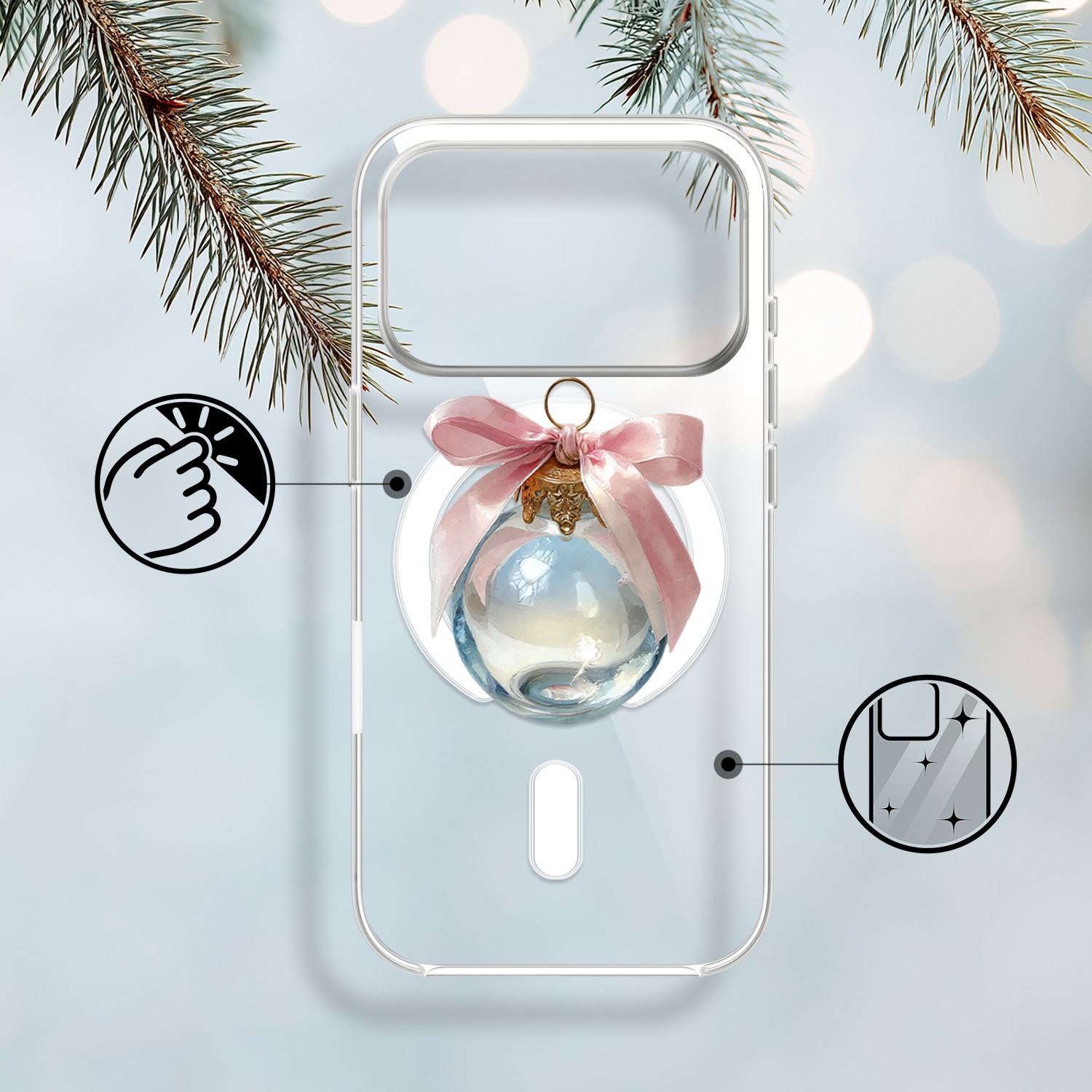 Etui do iPhone 17 Pro Max z MagSafe, Przytulne święta, Kryształowa bombka, przeźroczyste 17 Pro i Pro Max-1