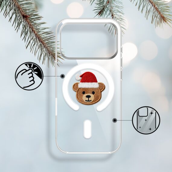 Etui do iPhone 17 Pro Max z MagSafe, Przytulne święta, Miś Mikołajek, przeźroczyste 17 Pro i Pro Max-1