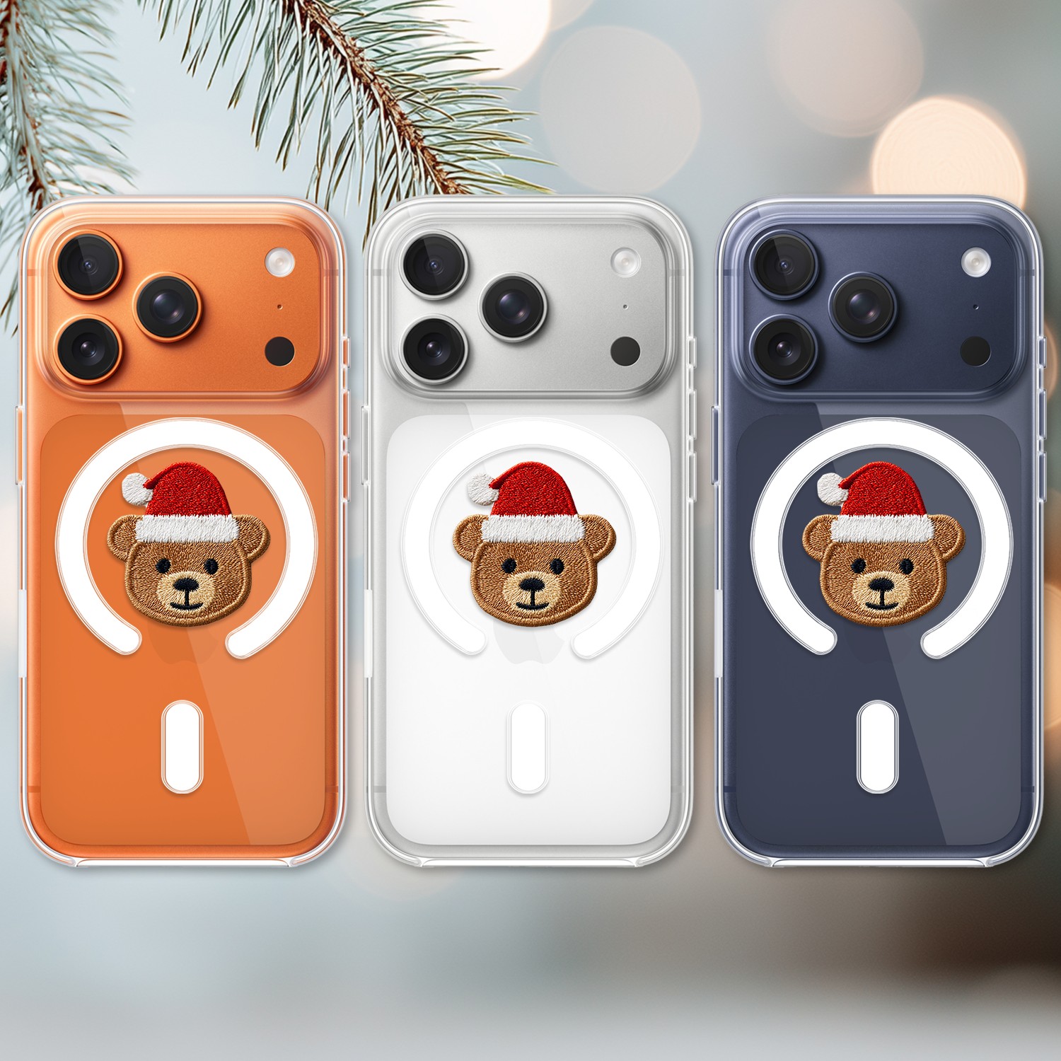 Etui do iPhone 17 Pro Max z MagSafe, Przytulne święta, Miś Mikołajek, przeźroczyste 17 Pro i Pro Max-2