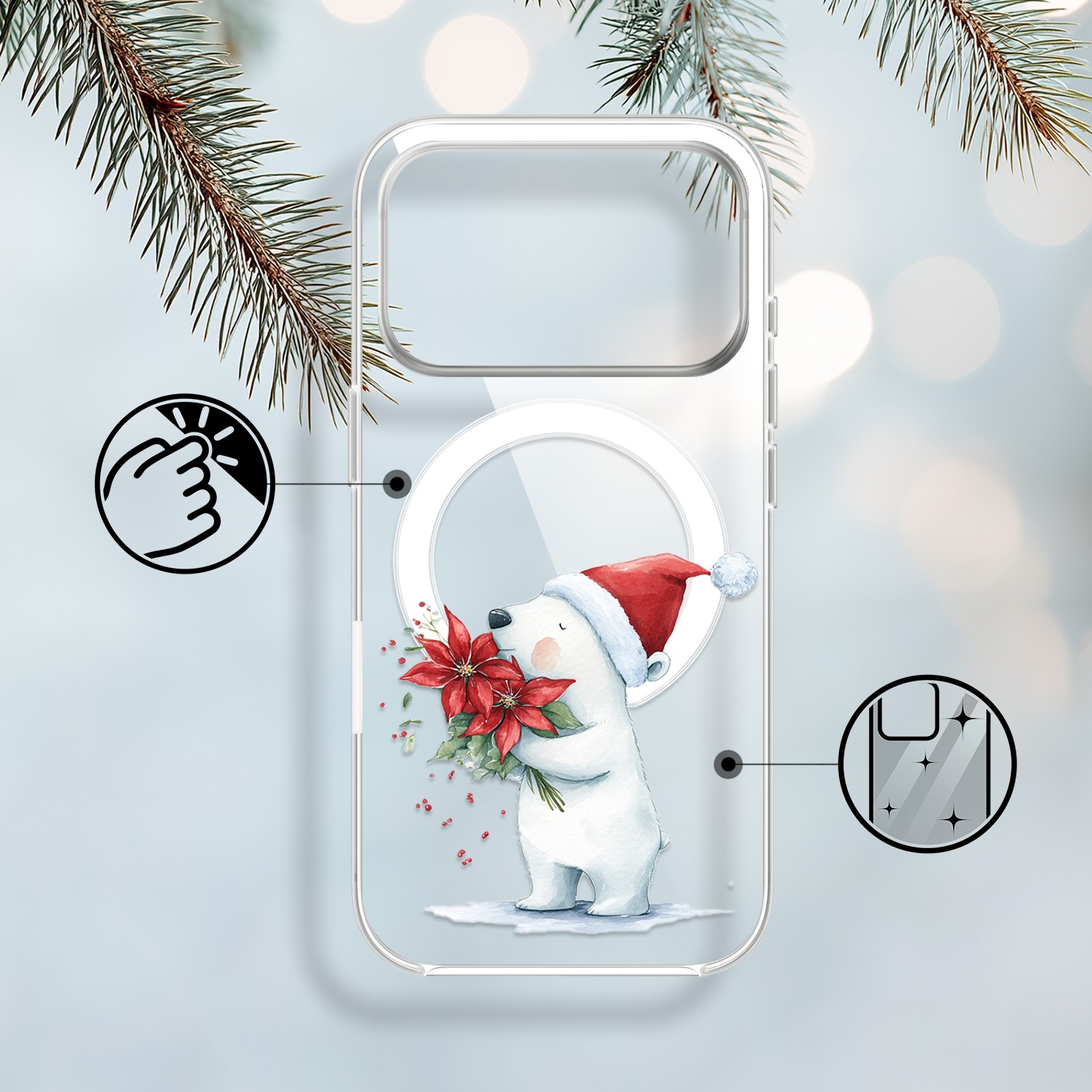 Etui do iPhone 17 Pro Max z MagSafe, Przytulne święta, Miś świąteczny, przeźroczyste prawid17 Pro i Pro Max-1