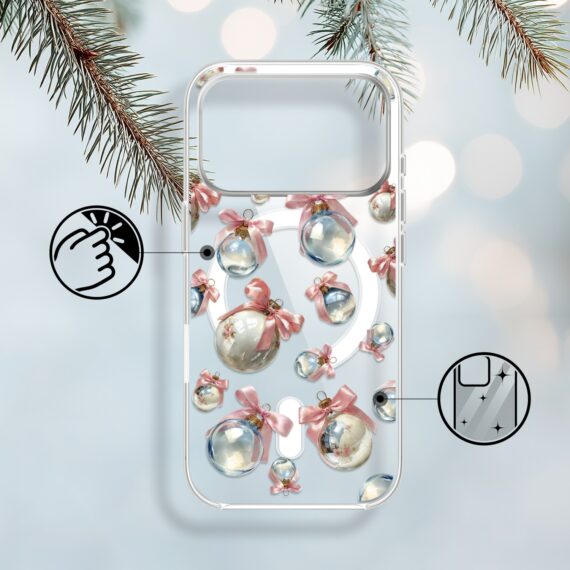 Etui do iPhone 17 Pro Max z MagSafe, Przytulne święta, Pastelowe bombki, przeźroczyste 17 Pro i Pro Max-1