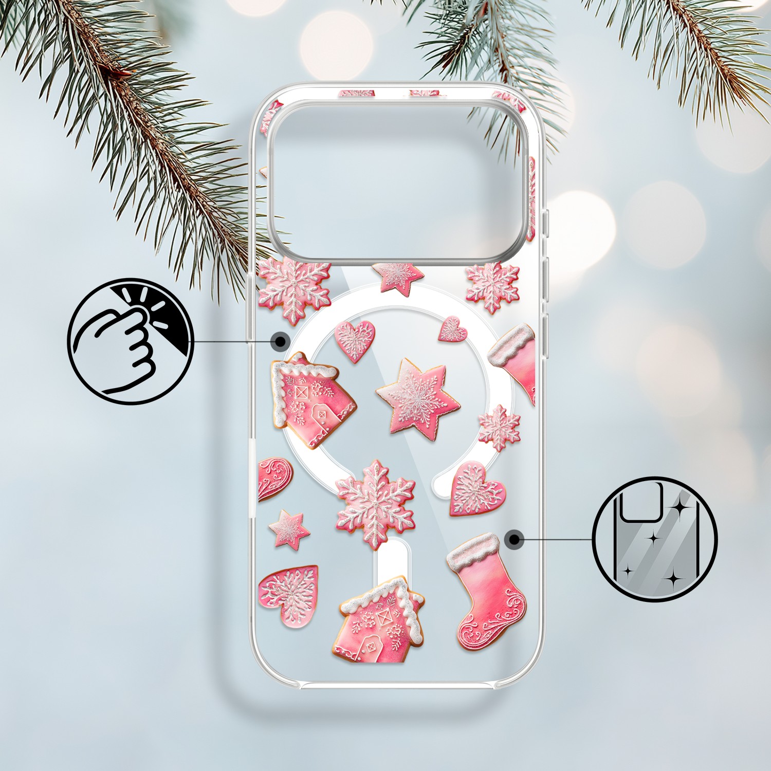 Etui do iPhone 17 Pro Max z MagSafe, Przytulne święta, Różowe pierniczki, przeźroczyste 17 Pro i Pro Max-1