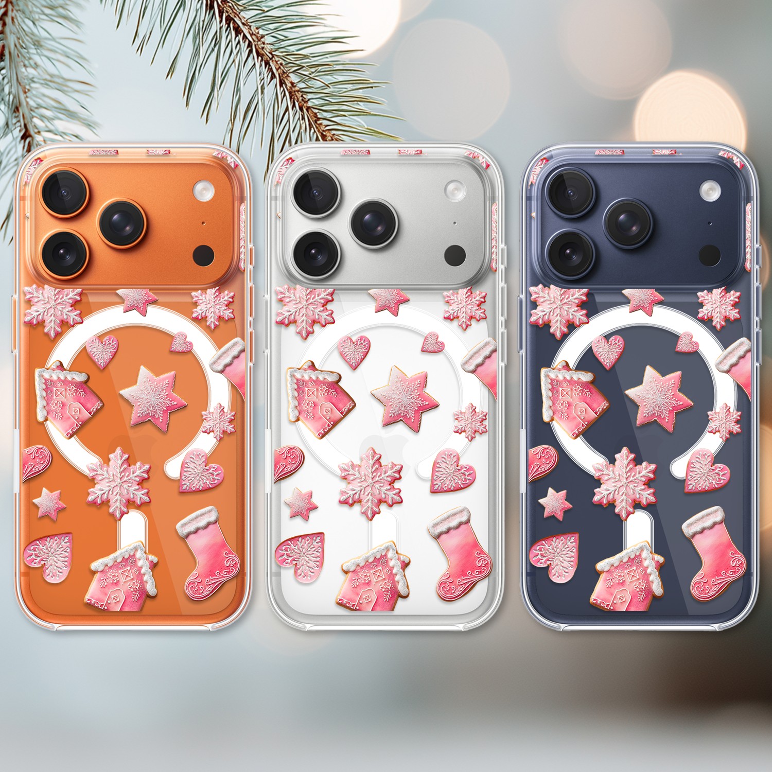 Etui do iPhone 17 Pro Max z MagSafe, Przytulne święta, Różowe pierniczki, przeźroczyste 17 Pro i Pro Max-2