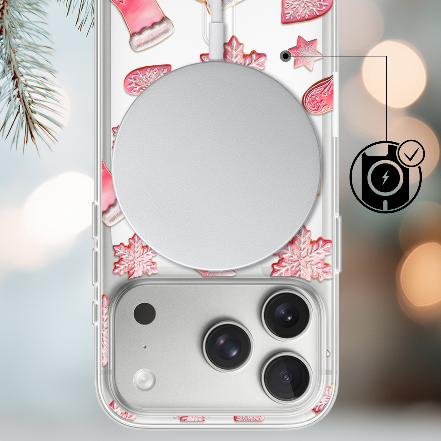 Etui do iPhone 17 Pro Max z MagSafe, Przytulne święta, Różowe pierniczki, przeźroczyste 17 Pro i Pro Max-3