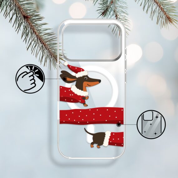 Etui do iPhone 17 Pro Max z MagSafe, Przytulne święta, Świąteczny jamnik, przeźroczyste 17 Pro i Pro Max-1