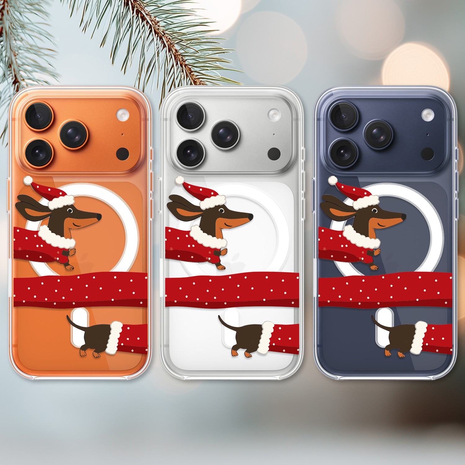 Etui do iPhone 17 Pro Max z MagSafe, Przytulne święta, Świąteczny jamnik, przeźroczyste 17 Pro i Pro Max-2