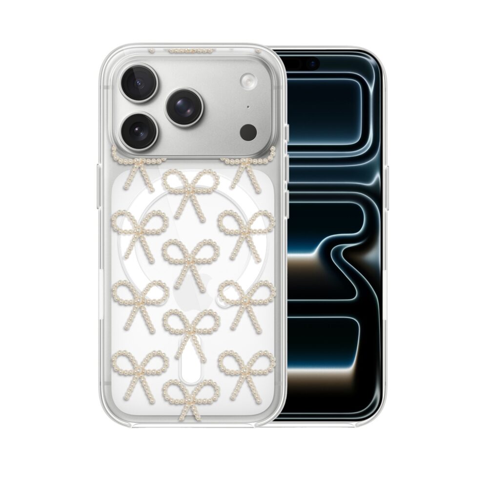 Etui do iPhone 17 Pro Max z MagSafe, Przytulne święta, Złote kokardki, przeźroczyste 17 Pro i Pro Max