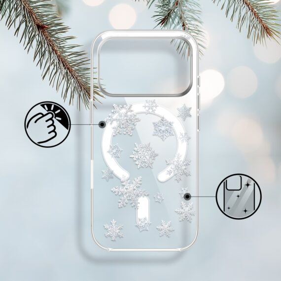 Etui do iPhone 17 Pro Max z MagSafe, Zimowa Magia, Delikatne płatki śniegu, przeźroczyste 17 Pro i Pro Max-1