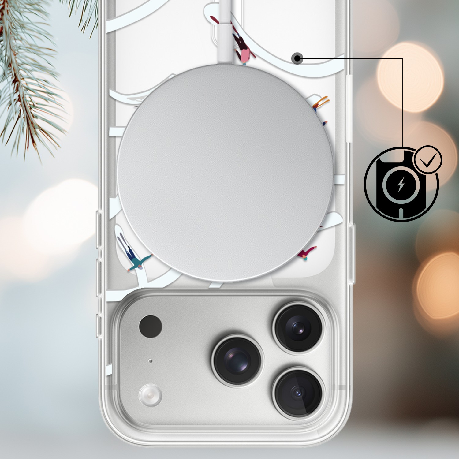 Etui do iPhone 17 Pro Max z MagSafe, Zimowa Magia, Narciarskie witraże, przeźroczyste 17 Pro i Pro Max-3