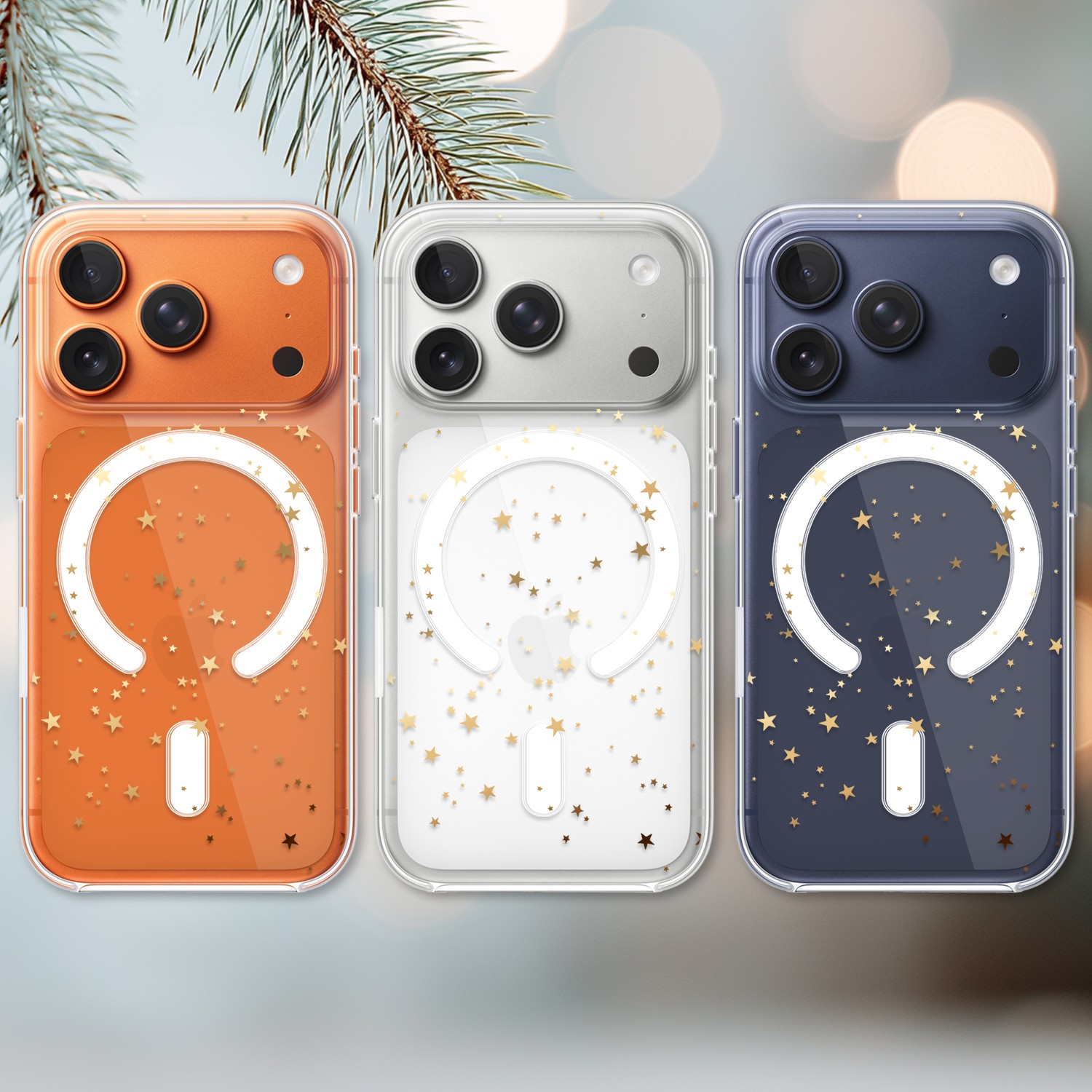 Etui do iPhone 17 Pro Max z MagSafe, Zimowa Magia, Złote gwiazdki, przeźroczyste 17 Pro i Pro Max-2