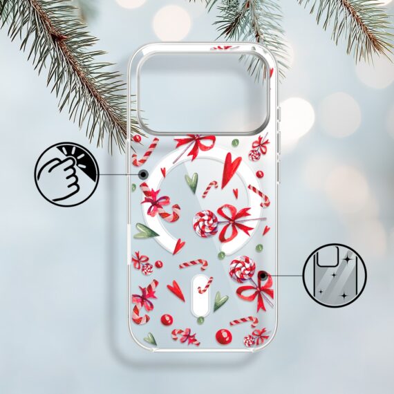 Etui do iPhone 17 Pro Max z MagSafe, cukierki świąteczne, przeźroczyste17 Pro i Pro Max-1