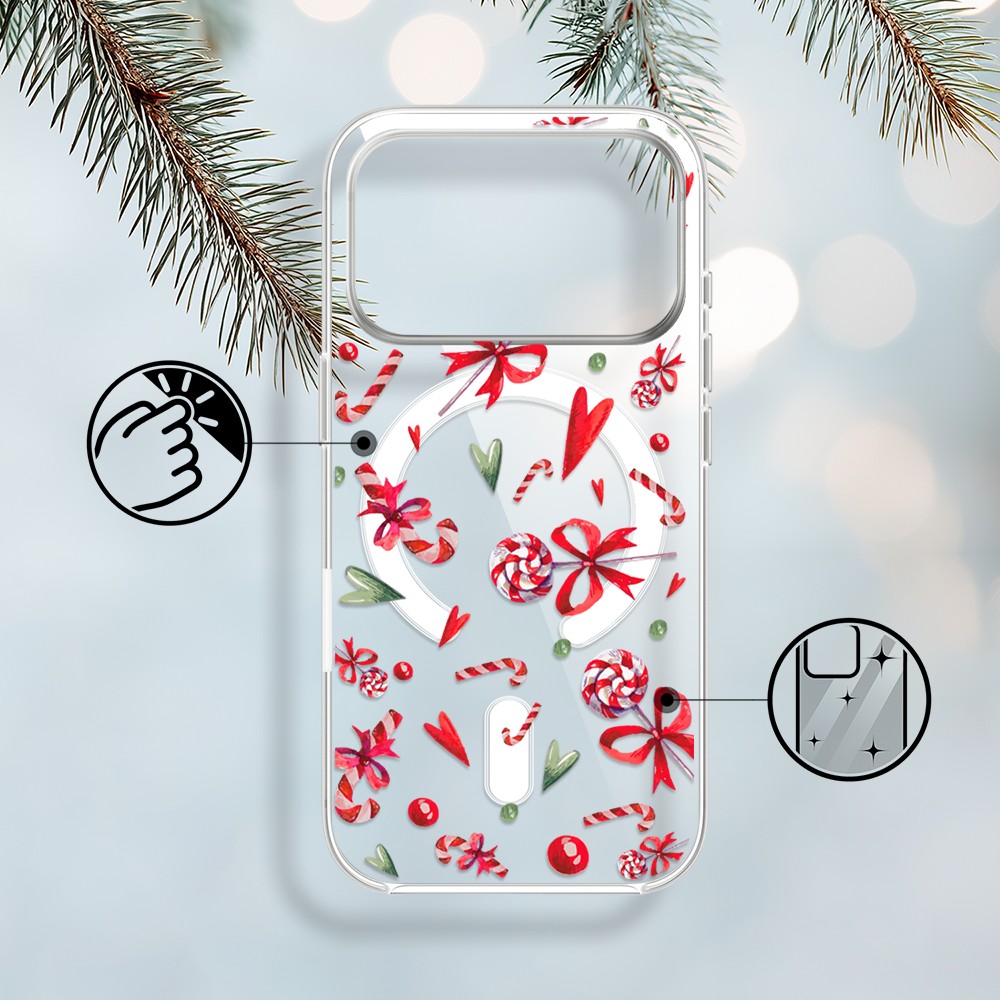 Etui do iPhone 17 Pro Max z MagSafe, cukierki świąteczne, przeźroczyste17 Pro i Pro Max-1