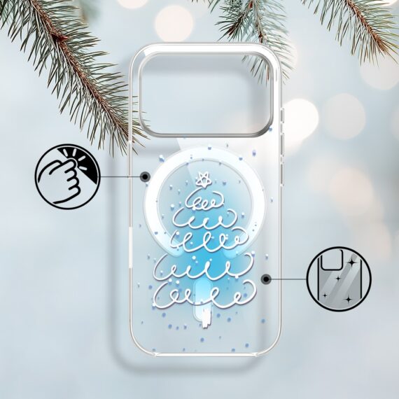 Etui do iPhone 17 Pro Max z MagSafe, malowana choinka na niebieskim świetle, przeźroczyste1
