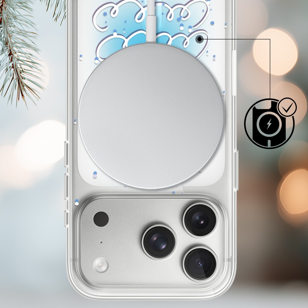 Etui do iPhone 17 Pro Max z MagSafe, malowana choinka na niebieskim świetle, przeźroczyste3