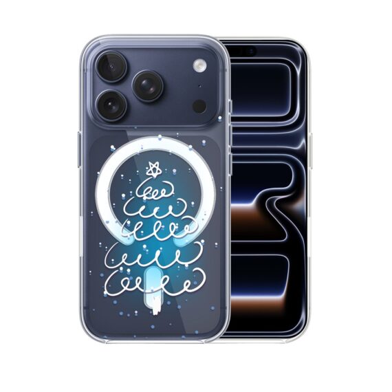 Etui do iPhone 17 Pro Max z MagSafe, malowana choinka na niebieskim świetle, przeźroczyste5