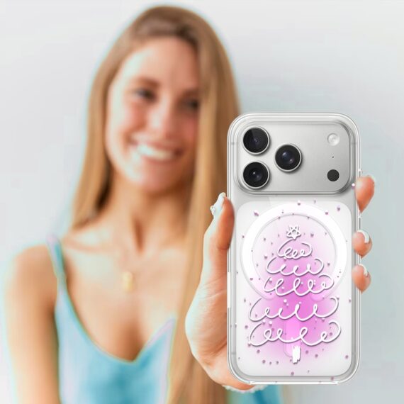 Etui do iPhone 17 Pro Max z MagSafe, malowana choinka na różowym świetle, przeźroczyste4