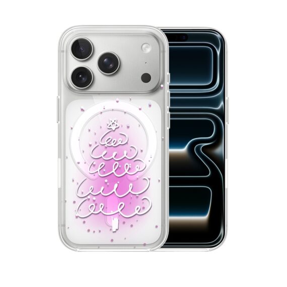 Etui do iPhone 17 Pro Max z MagSafe, malowana choinka na różowym świetle, przeźroczyste5