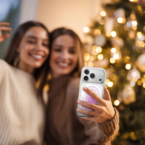 Etui do iPhone 17 Pro Max z MagSafe, malowana choinka na różowym świetle, przeźroczyste6