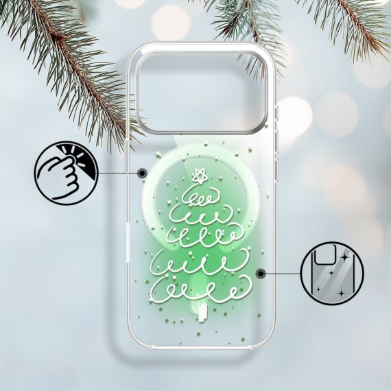 Etui do iPhone 17 Pro Max z MagSafe, malowana choinka na zielonym świetle, przeźroczyste1