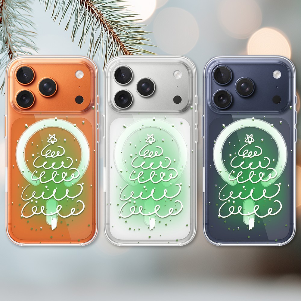 Etui do iPhone 17 Pro Max z MagSafe, malowana choinka na zielonym świetle, przeźroczyste2