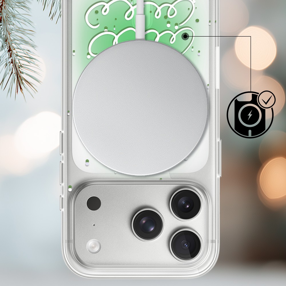Etui do iPhone 17 Pro Max z MagSafe, malowana choinka na zielonym świetle, przeźroczyste3