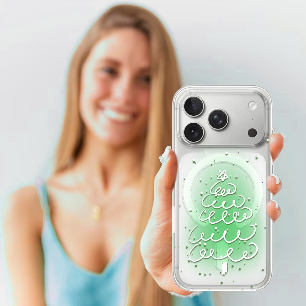 Etui do iPhone 17 Pro Max z MagSafe, malowana choinka na zielonym świetle, przeźroczyste4