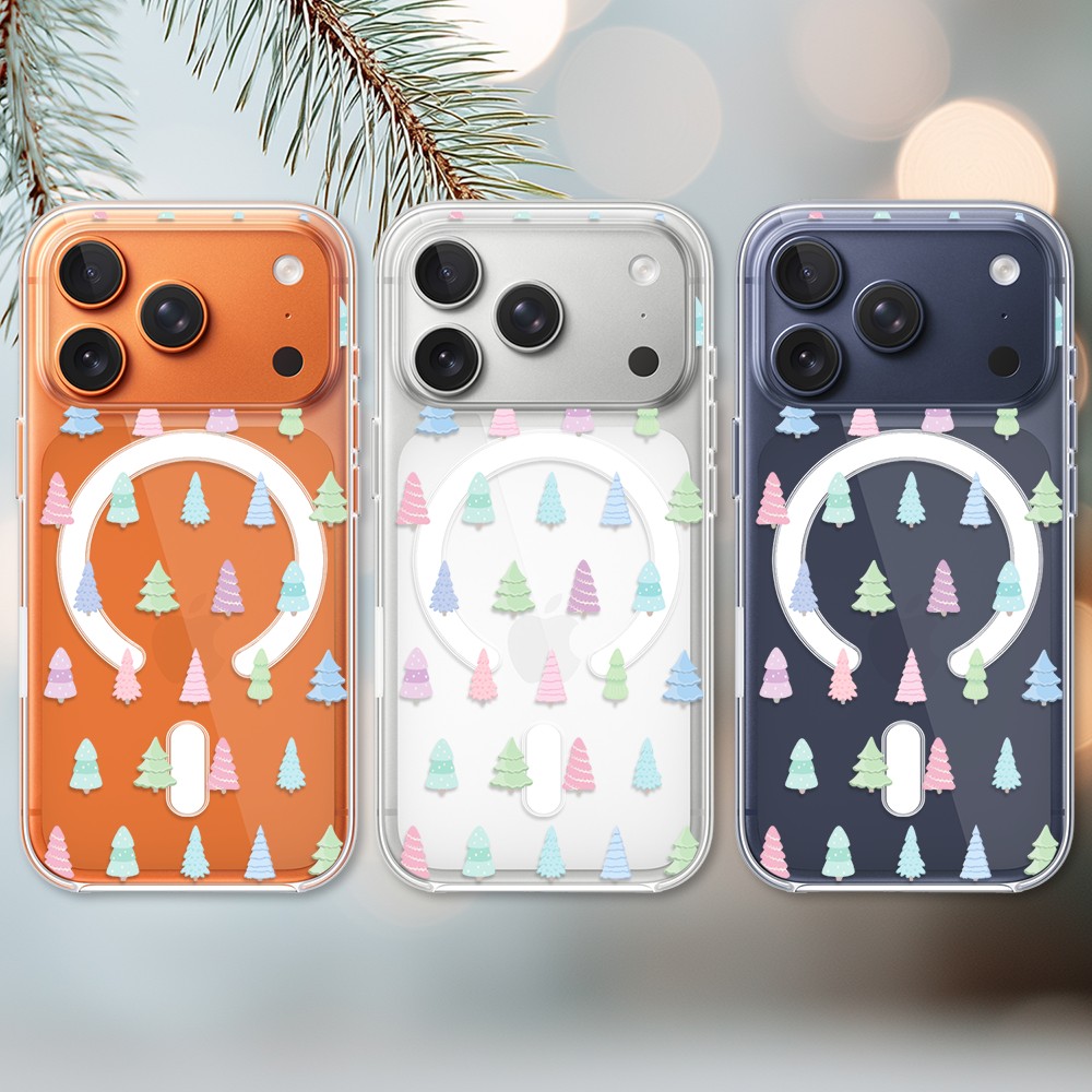 Etui do iPhone 17 Pro Max z MagSafe, pastelowe choinki, święta, przeźroczyste2