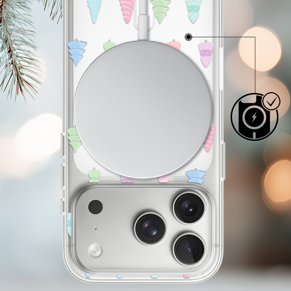 Etui do iPhone 17 Pro Max z MagSafe, pastelowe choinki, święta, przeźroczyste3
