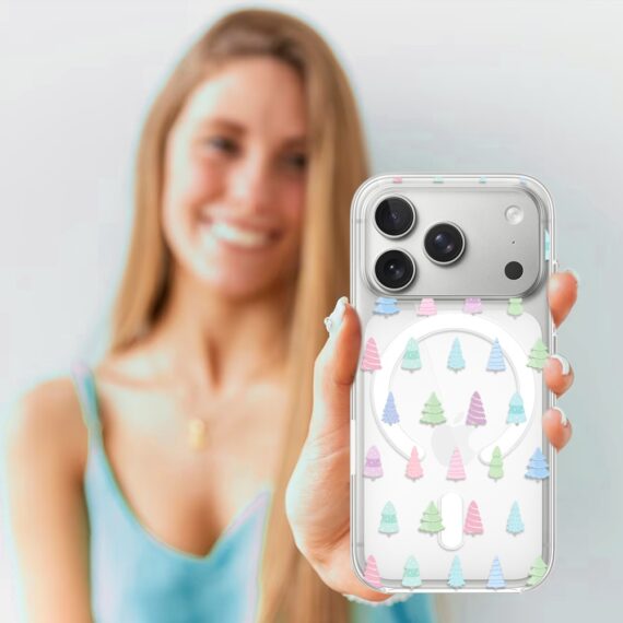 Etui do iPhone 17 Pro Max z MagSafe, pastelowe choinki, święta, przeźroczyste4