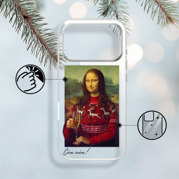 Etui do iPhone 17 Pro Max z MagSafe, świąteczna Mona Lisa z szampanem, przeźroczyste1