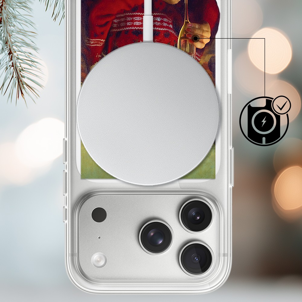 Etui do iPhone 17 Pro Max z MagSafe, świąteczna Mona Lisa z szampanem, przeźroczyste3