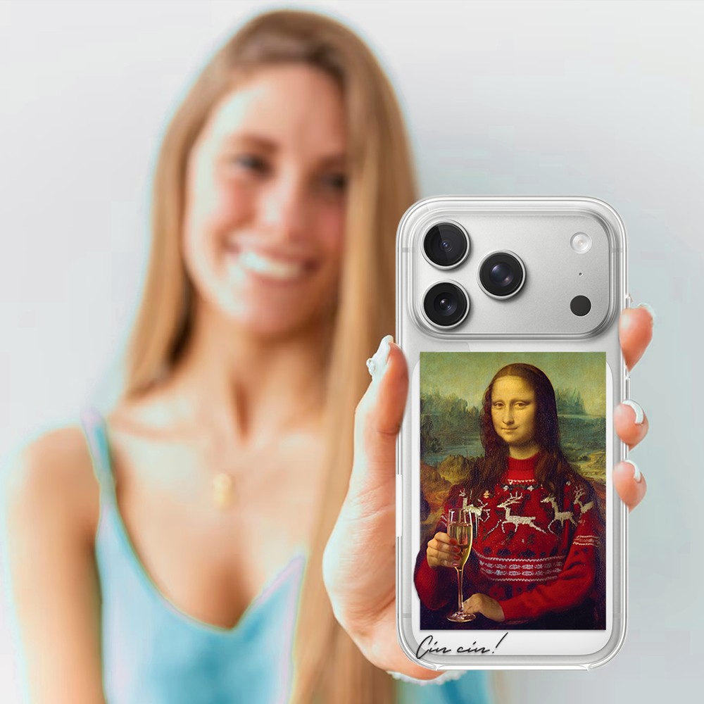 Etui do iPhone 17 Pro Max z MagSafe, świąteczna Mona Lisa z szampanem, przeźroczyste4