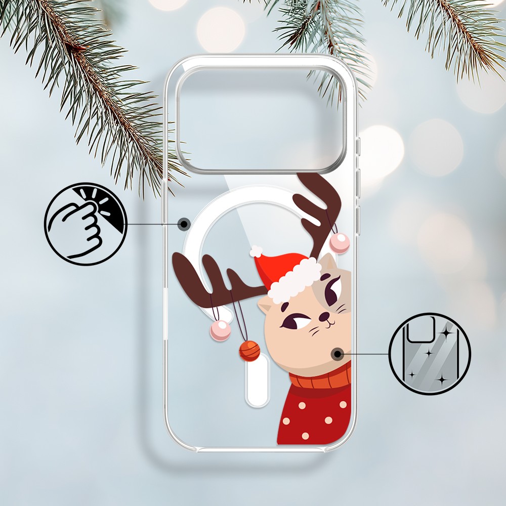 Etui do iPhone 17 Pro Max z MagSafe, świąteczny kotek przebrany za reniferka, przeźroczyste1