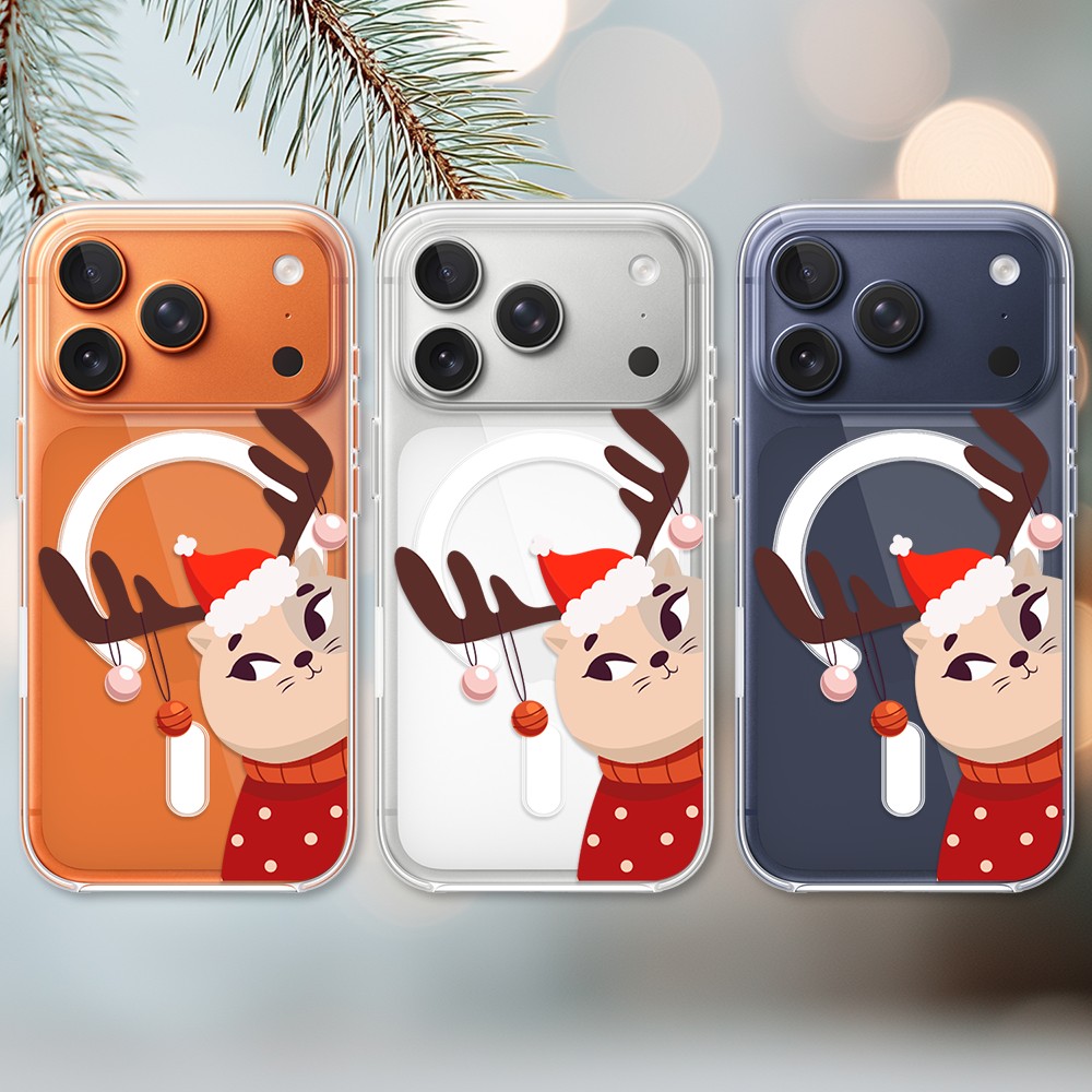 Etui do iPhone 17 Pro Max z MagSafe, świąteczny kotek przebrany za reniferka, przeźroczyste2