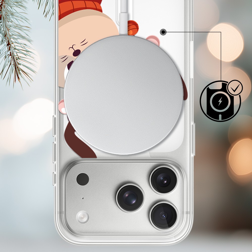 Etui do iPhone 17 Pro Max z MagSafe, świąteczny kotek przebrany za reniferka, przeźroczyste3