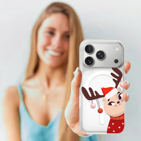 Etui do iPhone 17 Pro Max z MagSafe, świąteczny kotek przebrany za reniferka, przeźroczyste4