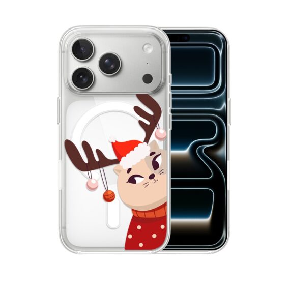 Etui do iPhone 17 Pro Max z MagSafe, świąteczny kotek przebrany za reniferka, przeźroczyste5