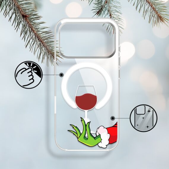 Etui do iPhone 17 Pro Max z MagSafe, zielony psotnik z lampką wina, przeźroczyste1