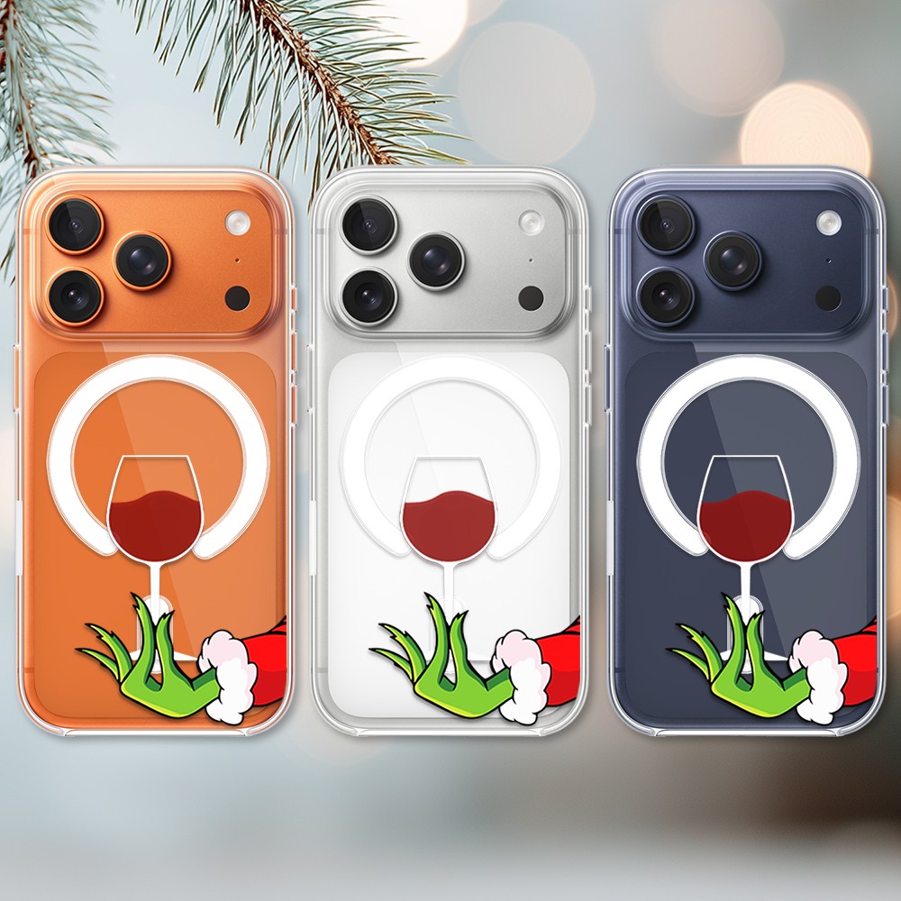 Etui do iPhone 17 Pro Max z MagSafe, zielony psotnik z lampką wina, przeźroczyste2