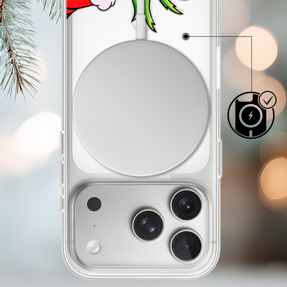 Etui do iPhone 17 Pro Max z MagSafe, zielony psotnik z lampką wina, przeźroczyste3